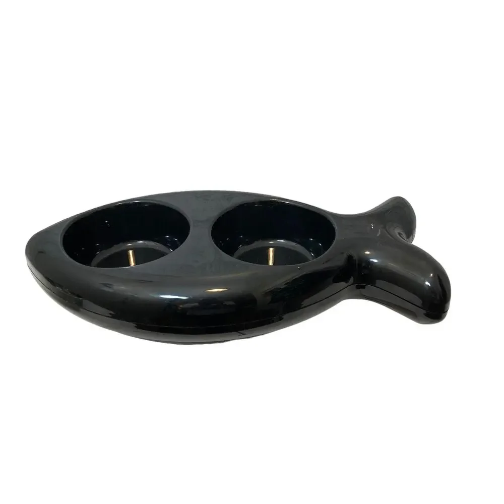 Cat Dish Fish Shaped, Black and Chrome by Blink